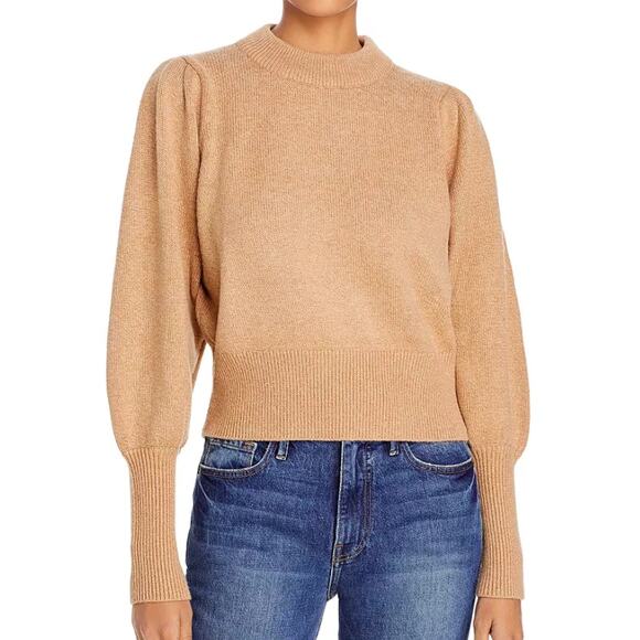 FRENCH CONNECTION Balloon Sleeve Sweater In Camel Melange LARGE NEW COWL - Picture 1 of 3